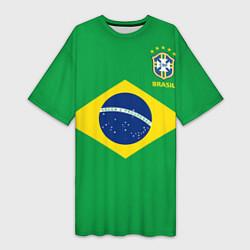 Футболка женская длинная Сборная Бразилии: зеленая, цвет: 3D-принт