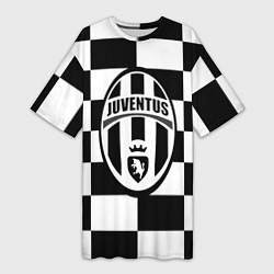 Футболка женская длинная FC Juventus: W&B Grid, цвет: 3D-принт