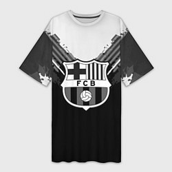 Футболка женская длинная FC Barcelona: Black Style, цвет: 3D-принт