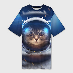 Футболка женская длинная Кот-космонавт, цвет: 3D-принт