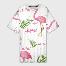 Футболка женская длинная Lil Peep: Pink Flamingo, цвет: 3D-принт