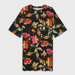 Футболка женская длинная Полевые цветы, цвет: 3D-принт