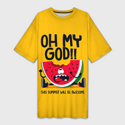Футболка женская длинная Oh my God!, цвет: 3D-принт