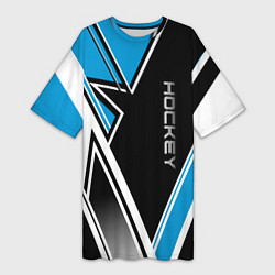 Футболка женская длинная Hockey black blue white, цвет: 3D-принт