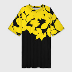 Футболка женская длинная Желтые Листья - Минимализм, цвет: 3D-принт