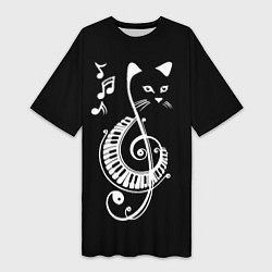 Женская длинная футболка Музыкальный кот