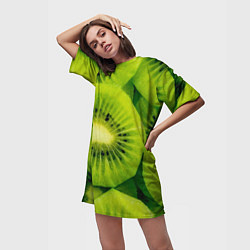 Футболка женская длинная Зеленый киви, цвет: 3D-принт — фото 2