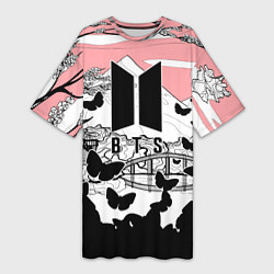 Футболка женская длинная BTS, цвет: 3D-принт