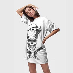 Футболка женская длинная Череп повар, цвет: 3D-принт — фото 2