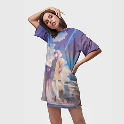 Футболка женская длинная Харуки и Акихико, цвет: 3D-принт — фото 2