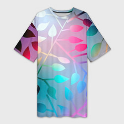 Футболка женская длинная Листья, цвет: 3D-принт