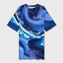 Футболка женская длинная Абстрактные волны, цвет: 3D-принт