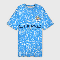 Футболка женская длинная Manchester City 2021 Home Kit, цвет: 3D-принт