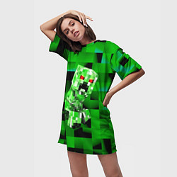 Футболка женская длинная Minecraft creeper, цвет: 3D-принт — фото 2