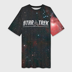 Футболка женская длинная Startrek iron logo and space, цвет: 3D-принт
