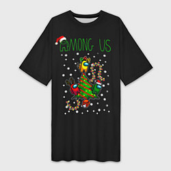 Футболка женская длинная Among Us Happy New Year, цвет: 3D-принт