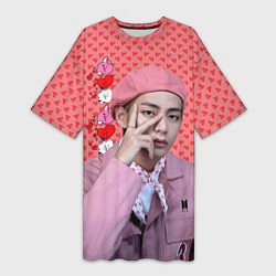 Футболка женская длинная BTS Ким Тэ Хён, цвет: 3D-принт