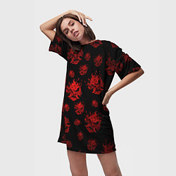 Футболка женская длинная Samurai pattern - красный, цвет: 3D-принт — фото 2