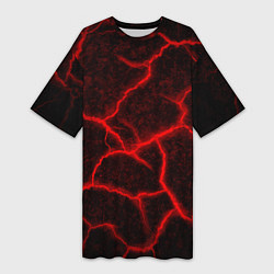 Футболка женская длинная ЛАВА ЛАВОВЫЕ ТРЕЩИНЫ LAVA, цвет: 3D-принт