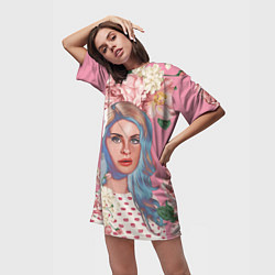 Футболка женская длинная Лана дел рей в цветах, цвет: 3D-принт — фото 2