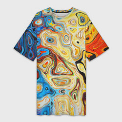 Футболка женская длинная Цветные абстрактные пятна, цвет: 3D-принт