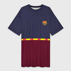 Футболка женская длинная FC Barcelona Flag and team Logo 202122, цвет: 3D-принт