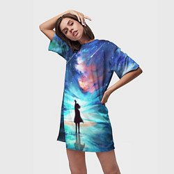 Футболка женская длинная Дотянуться до космоса, цвет: 3D-принт — фото 2