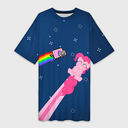 Футболка женская длинная Nyan cat x Pony, цвет: 3D-принт