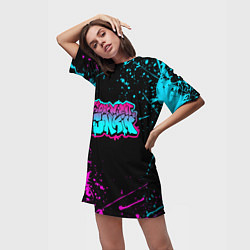 Футболка женская длинная FRIDAY NIGHT FUNKIN NEON, цвет: 3D-принт — фото 2