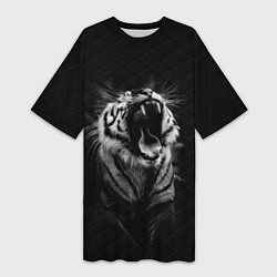 Футболка женская длинная Тигр рычит Tiger realistic, цвет: 3D-принт