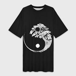 Женская длинная футболка Yin and Yang Bonsai Tree