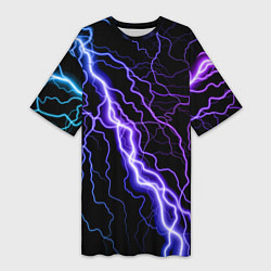 Футболка женская длинная НЕОНОВАЯ МОЛНИЯ ГРОЗА, цвет: 3D-принт