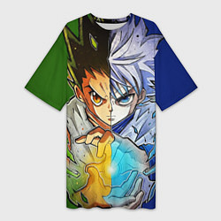 Футболка женская длинная Киллуа золдик и Гон хантер, цвет: 3D-принт