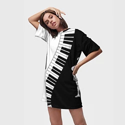 Футболка женская длинная Черно Белое пианино, цвет: 3D-принт — фото 2
