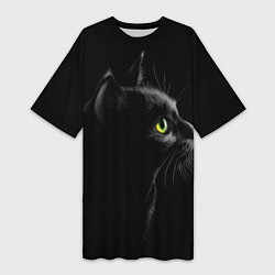 Футболка женская длинная Черный кот, цвет: 3D-принт