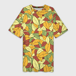 Футболка женская длинная Яркие осенние листья, цвет: 3D-принт