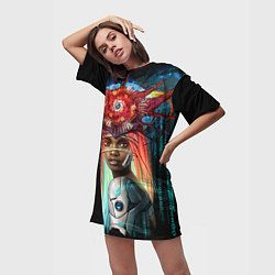 Футболка женская длинная Cyberpunk girl, цвет: 3D-принт — фото 2