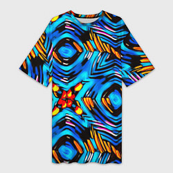 Футболка женская длинная Желто-синий абстрактный узор, цвет: 3D-принт