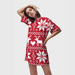 Футболка женская длинная Рождественские олени, цвет: 3D-принт — фото 2