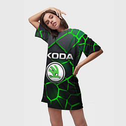 Футболка женская длинная Skoda 3D плиты с подсветкой, цвет: 3D-принт — фото 2