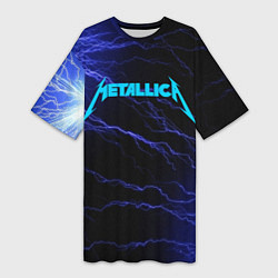 Футболка женская длинная METALLICA BLUE FLASH МЕТАЛЛИКА СИНИЕ МОЛНИИ, цвет: 3D-принт