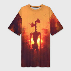 Футболка женская длинная СИРЕНОГОЛОВЫЙ НА ЗАКАТЕ, цвет: 3D-принт