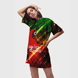 Футболка женская длинная Игра в кальмара red green, цвет: 3D-принт — фото 2