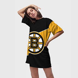 Футболка женская длинная Бостон Брюинз, Boston Bruins, цвет: 3D-принт — фото 2