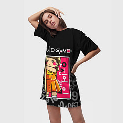 Футболка женская длинная ИГРА В КАЛЬМАРА КУКЛА DOLL, цвет: 3D-принт — фото 2