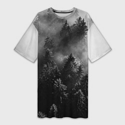 Футболка женская длинная МРАЧНЫЙ ЛЕС FOREST, цвет: 3D-принт
