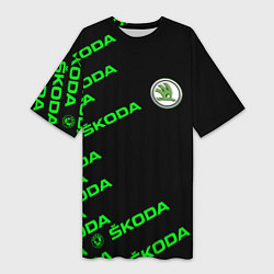 Футболка женская длинная SKODA LINE LOGO STYLE GREEN, цвет: 3D-принт