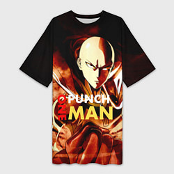 Футболка женская длинная Огненный Сайтама One Punch-Man, цвет: 3D-принт