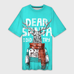 Футболка женская длинная Олень в свитере с оленями, цвет: 3D-принт