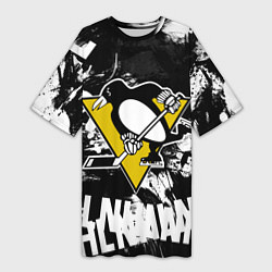 Женская длинная футболка Питтсбург Пингвинз Pittsburgh Penguins